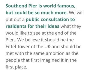 A quirky snippet from a political party manifesto, about how Southend Pier is the Eiffel Tower of the UK.