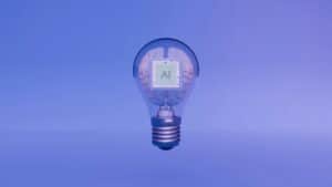 A lightbulb with ‘AI’ written inside it, to illustrate an article about AI creativity.