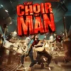 A stage poster for the show The Choir of Man, depicting a grey background with men playing musical instruments.